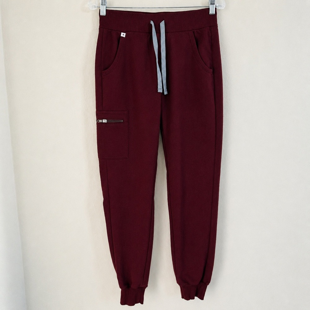 FIGS Zamora Jogger Scrub Pants Womens XS Burgundy Maroon